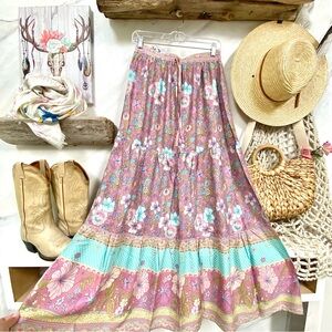 Floral Maxi Skirt in Pink and Blue